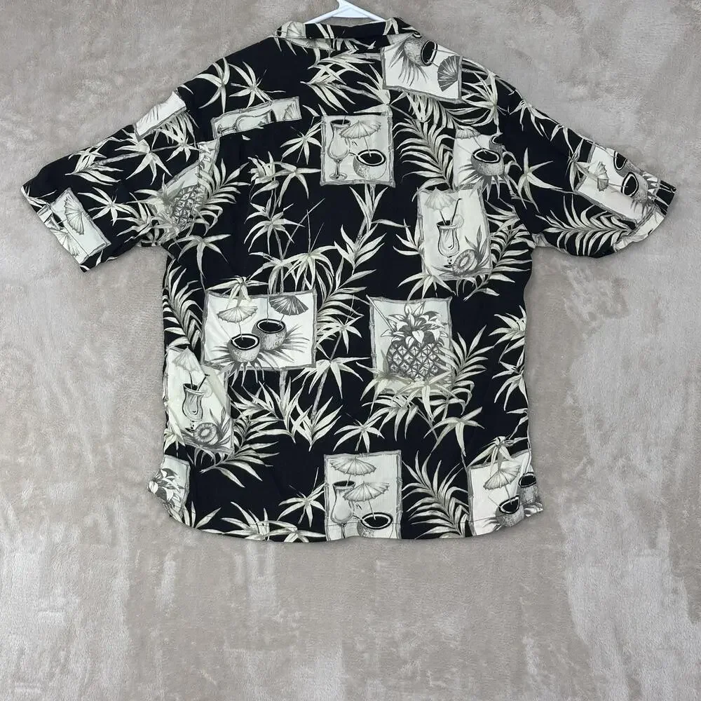 Caribbean Joe Shirt Mens XL Black Hawaiian Cocktail Short Sleeve Button Front